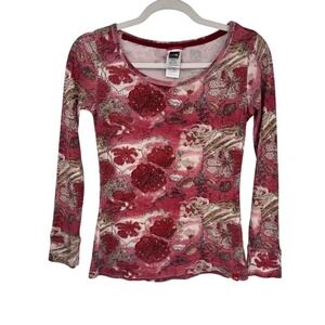 The North Face Thermal Top Womens XS Red Floral Cotton Blend Hiking Camping